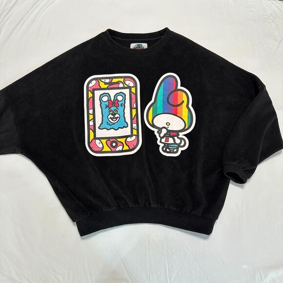My Melody X Loveis Sanrio Womens Crewneck Sweatshirt One Size Black Anime Velour - Picture 2 of 5